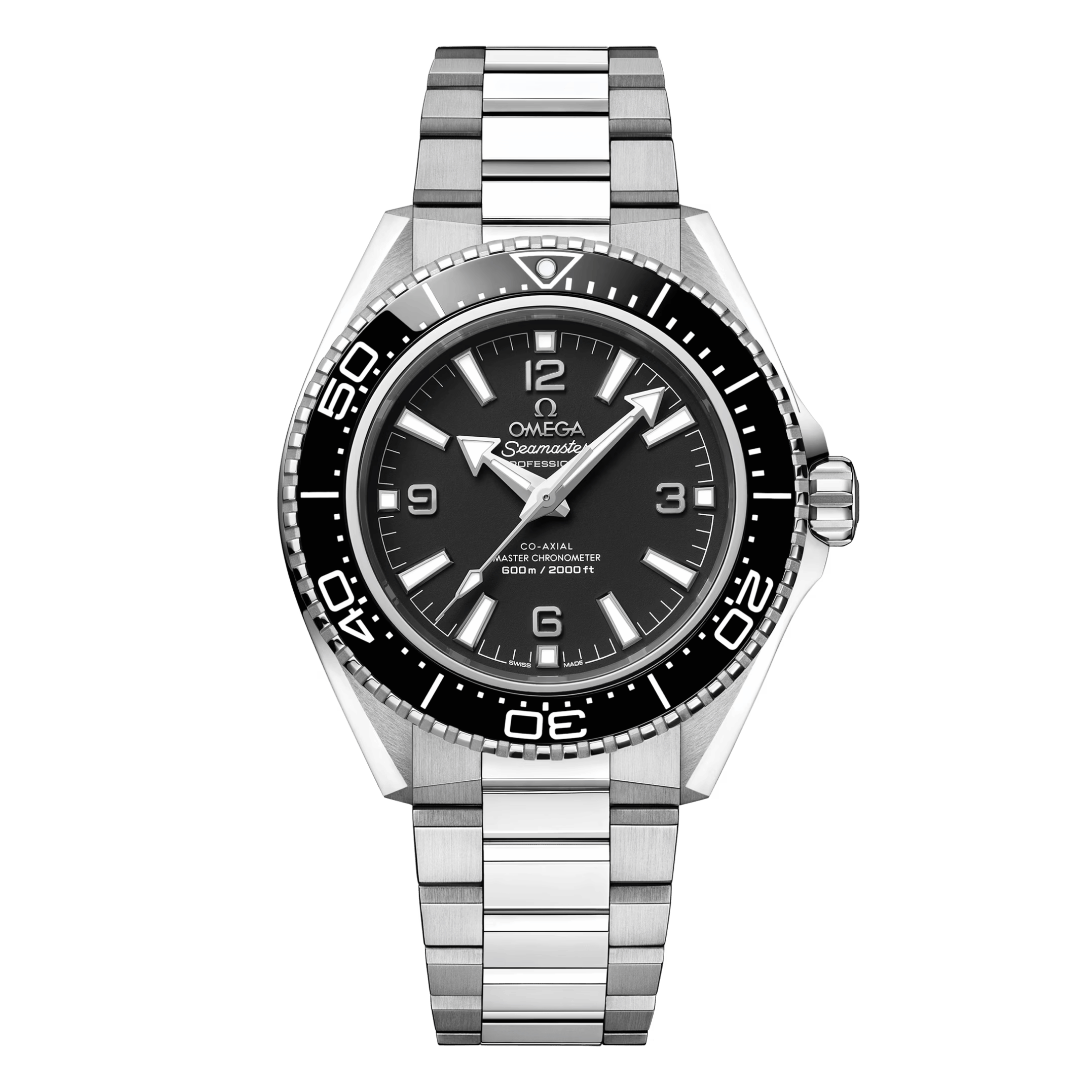 Montre Omega Seamaster Planet Ocean 600m lunette noire cadran noir bracelet acier 42 mm