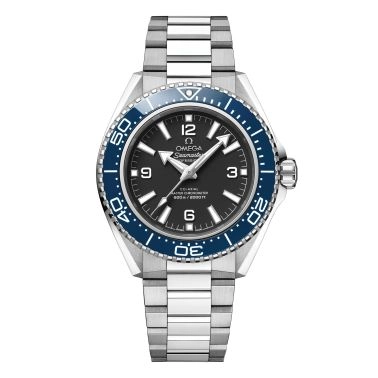 Montre Omega Seamaster Planet Ocean 600m lunette bleue cadran noir bracelet acier 42 mm