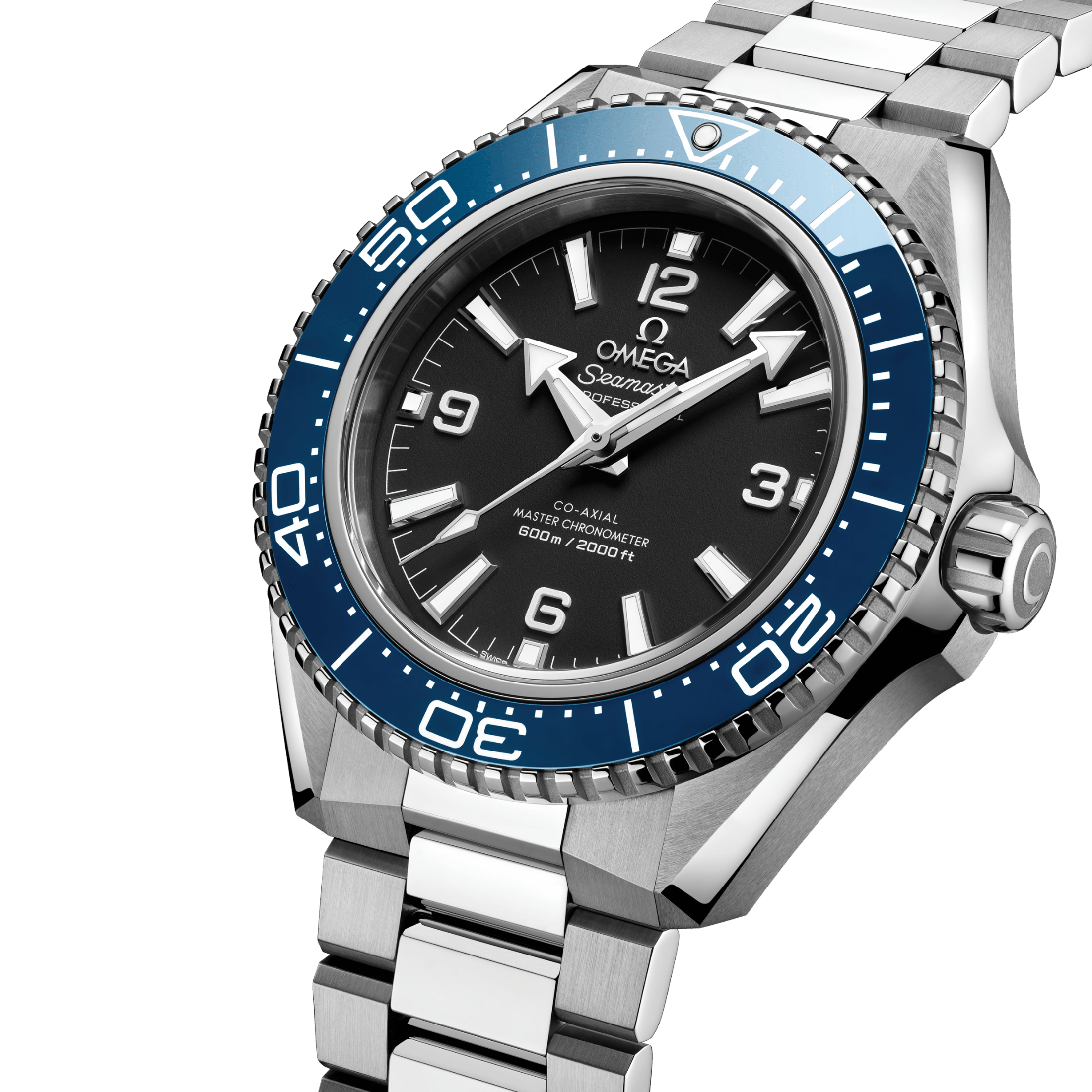 Montre Omega Seamaster Planet Ocean 600m lunette bleue cadran noir bracelet acier 42 mm