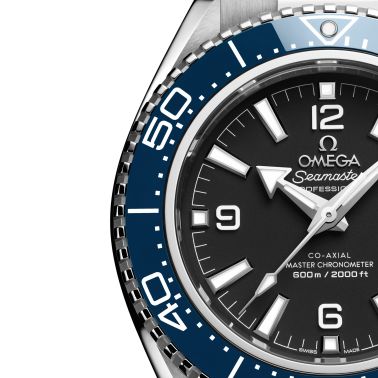 Omega Seamaster Planet Ocean 600m blue bezel black dial steel bracelet 42 mm