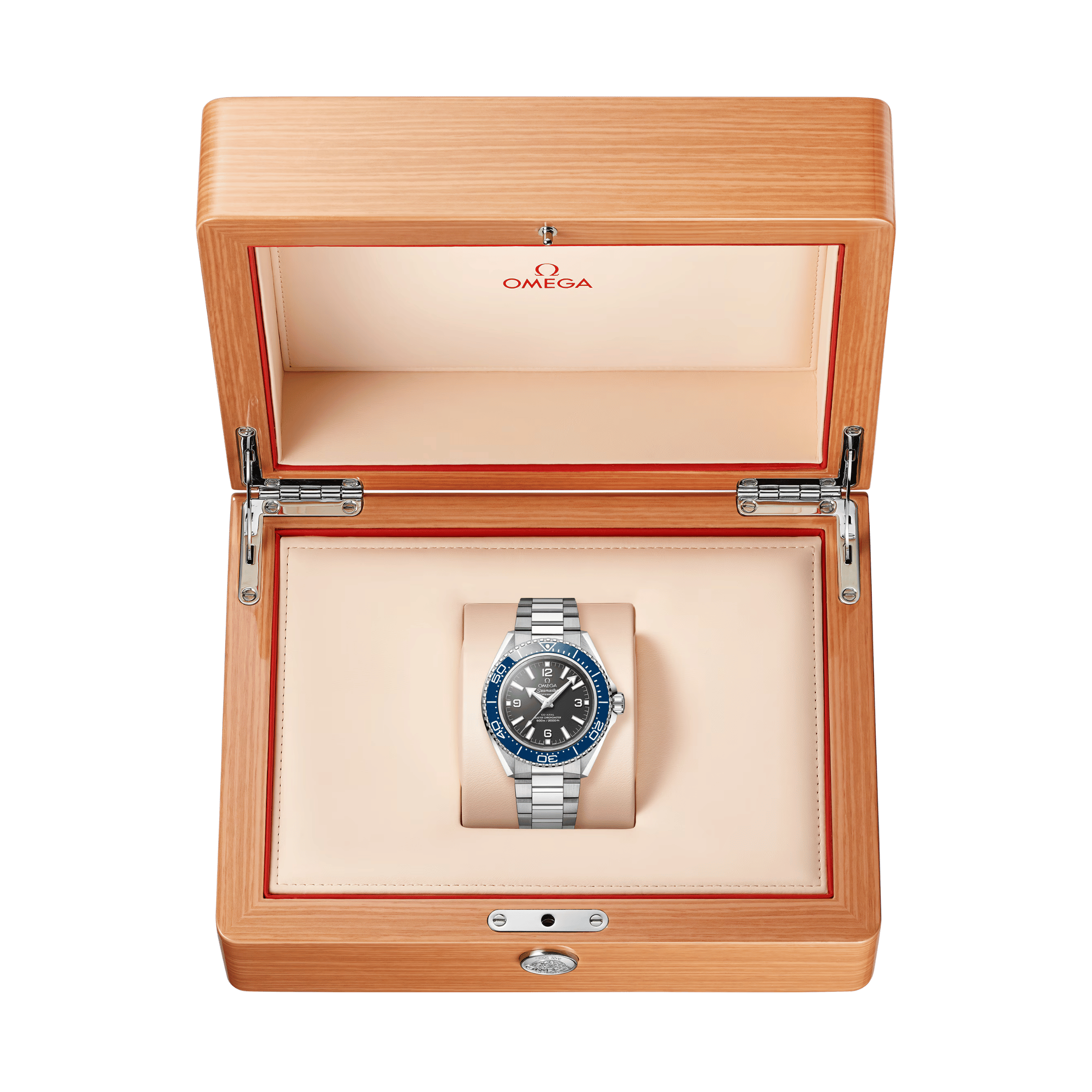 Omega Seamaster Planet Ocean 600m blue bezel black dial steel bracelet 42 mm