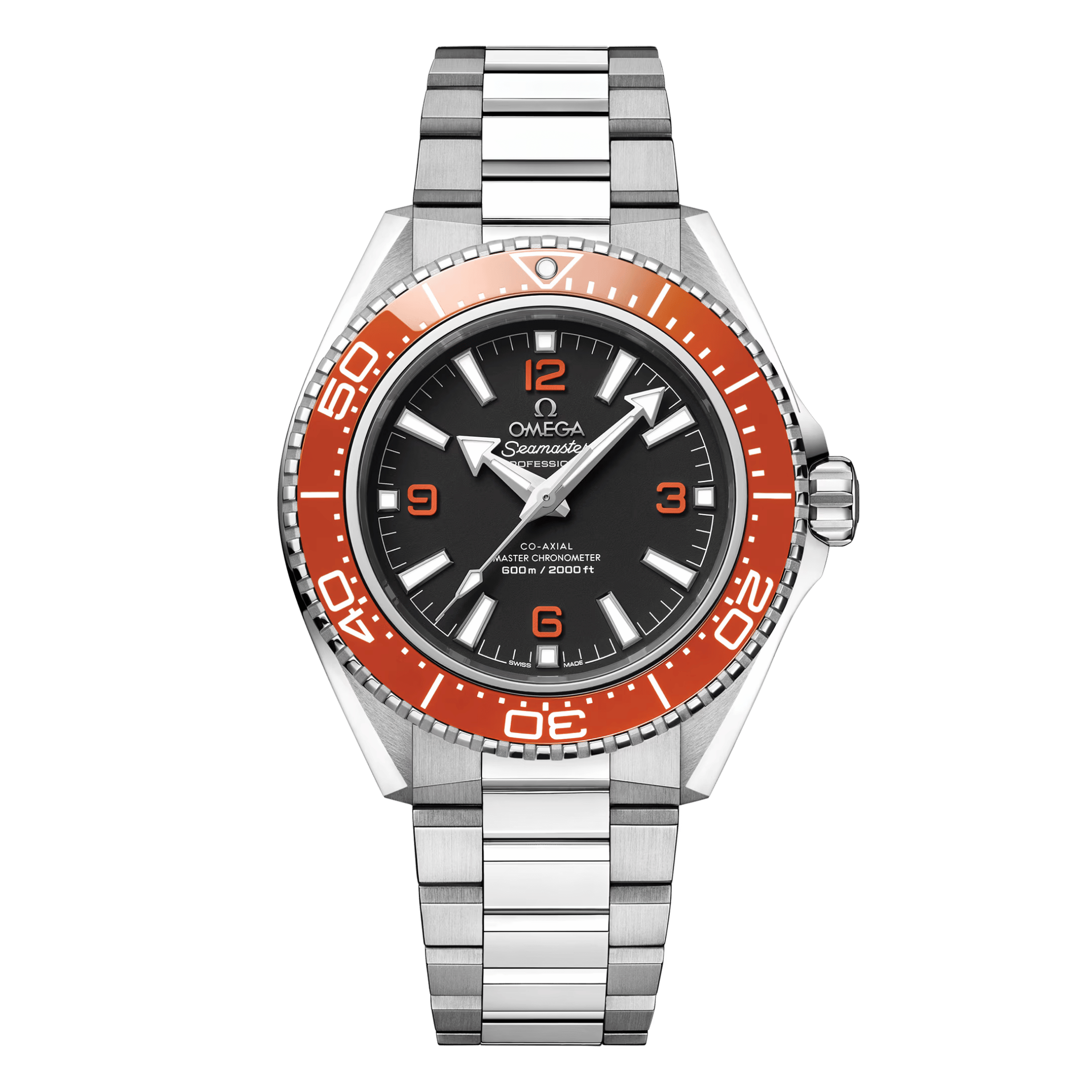 Omega Seamaster Planet Ocean 600m orange bezel black dial steel bracelet 42 mm