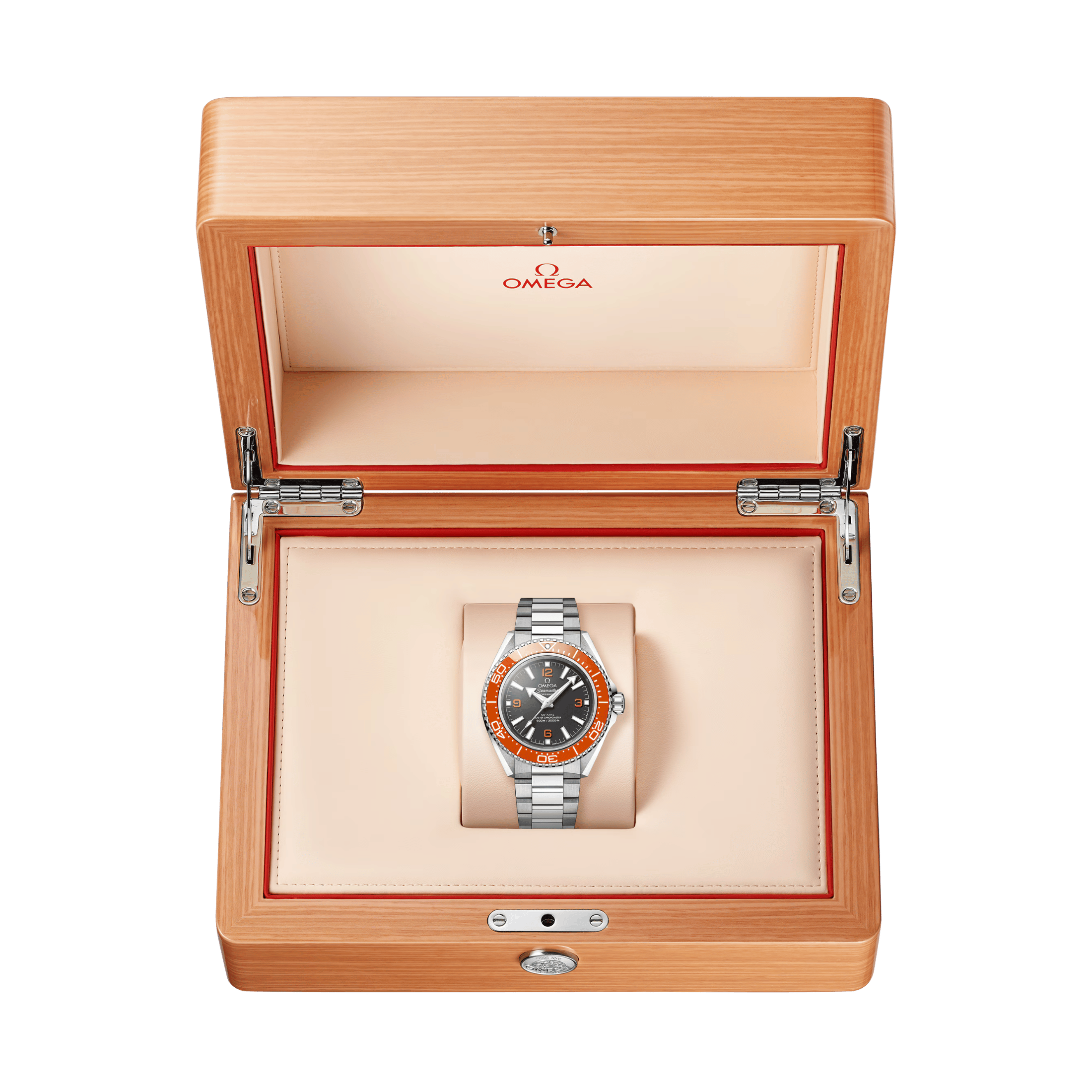 Omega Seamaster Planet Ocean 600m orange bezel black dial steel bracelet 42 mm