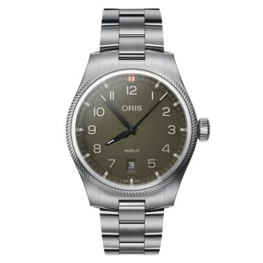 Oris Aviation Propilot Date Automatic Watch with green Dial and Steel Bracelet, 41 mm