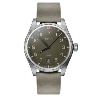 Oris Aviation Propilot Date Automatic Watch with Green Dial and Leather Strap, 41 mm