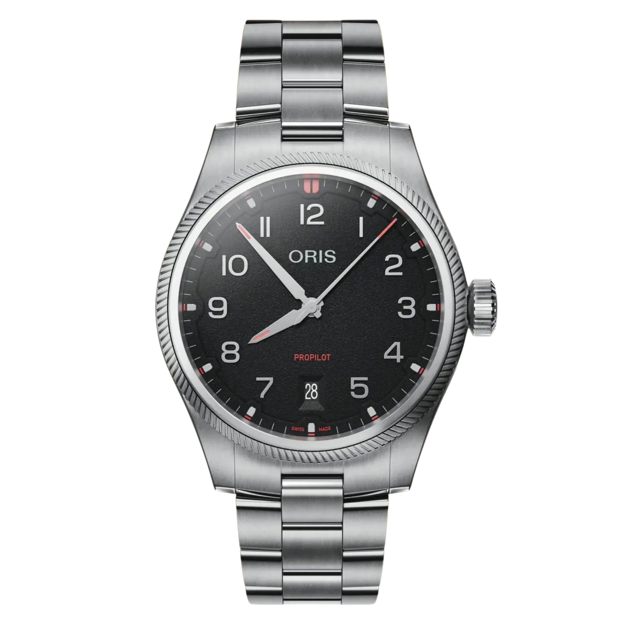 Montre Oris Aviation Propilot Date automatique cadran noir bracelet acier 41 mm