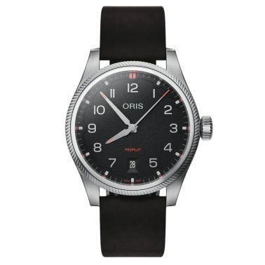 Oris Aviation Propilot Date Automatic Watch with black Dial and Leather Strap, 41 mm