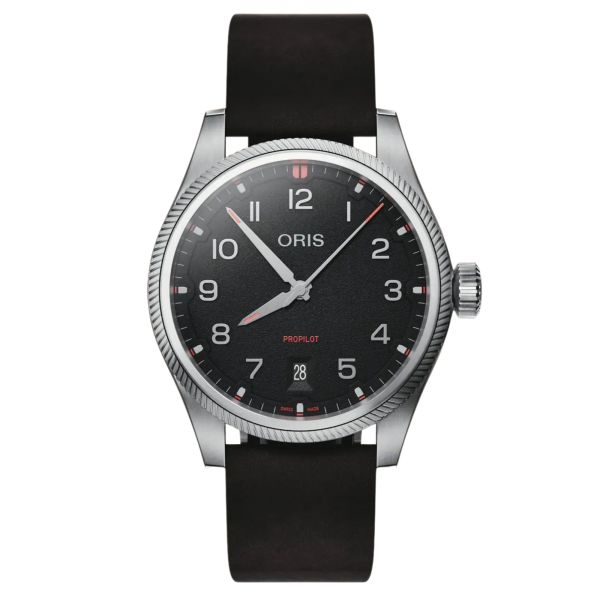 Oris Aviation Propilot Date Automatic Watch with black Dial and Leather Strap, 41 mm
