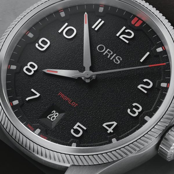 Oris Aviation Propilot Date Automatic Watch with black Dial and Leather Strap, 41 mm