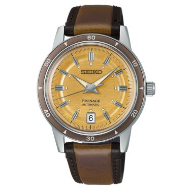 Montre Seiko Presage Style 60s automatique cadran champagne bracelet cuir 39,5 mm
