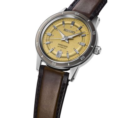 Montre Seiko Presage Style 60s automatique cadran champagne bracelet cuir 39,5 mm