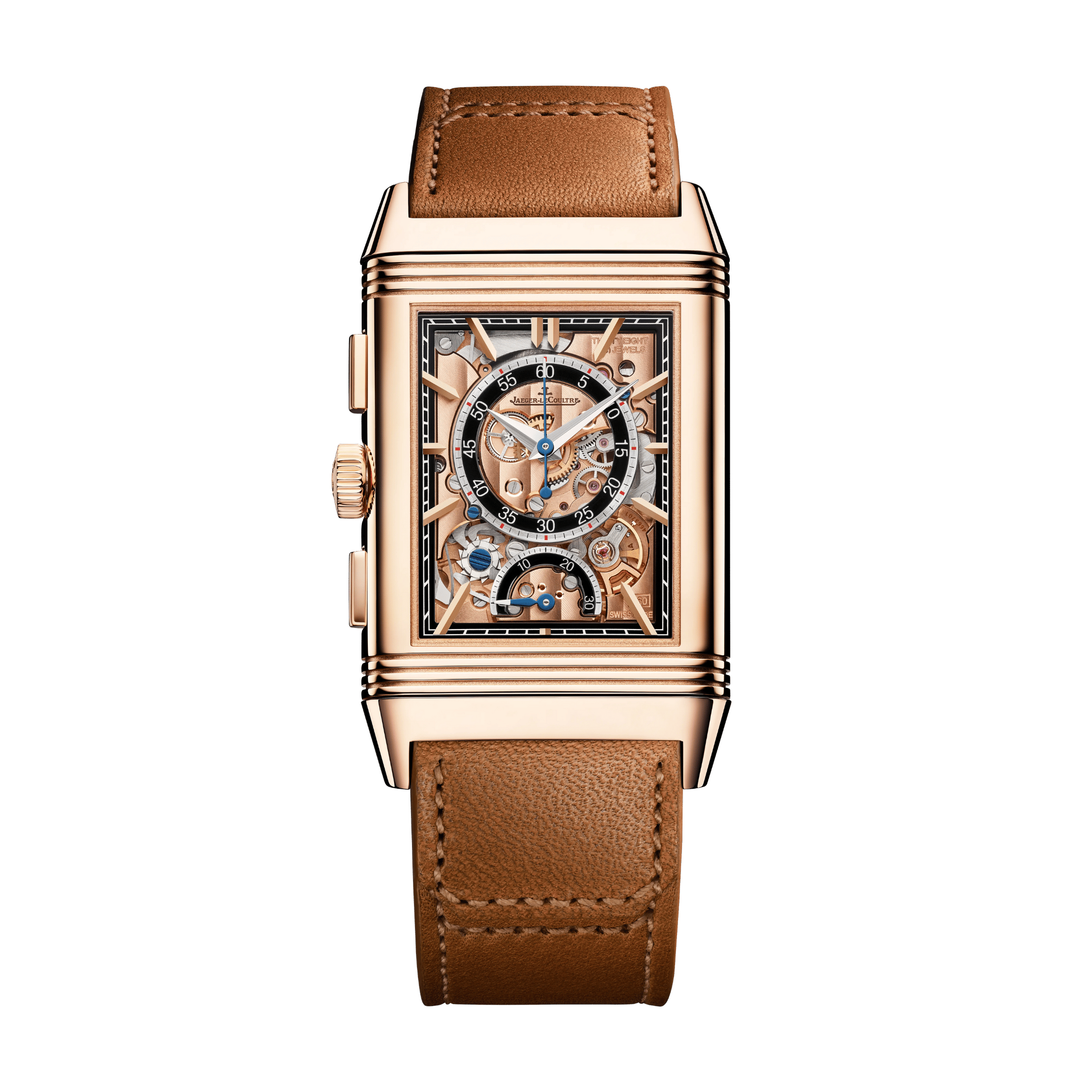 Jaeger-LeCoultre Reverso Tribute Chronograph Rose Gold mechanical gold-tone dial leather strap 49.4 × 29.9 mm
