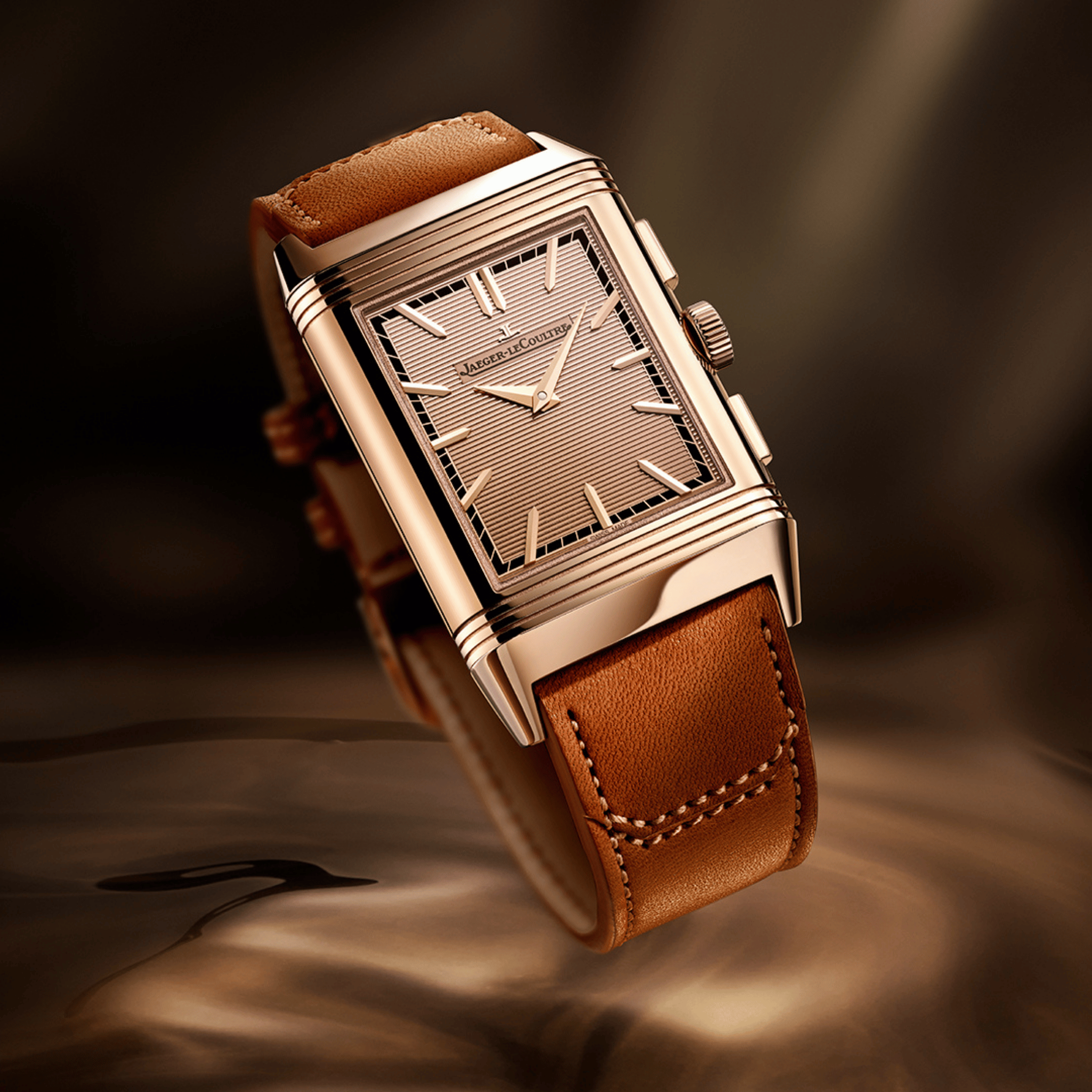 Jaeger-LeCoultre Reverso Tribute Chronograph Rose Gold mechanical gold-tone dial leather strap 49.4 × 29.9 mm
