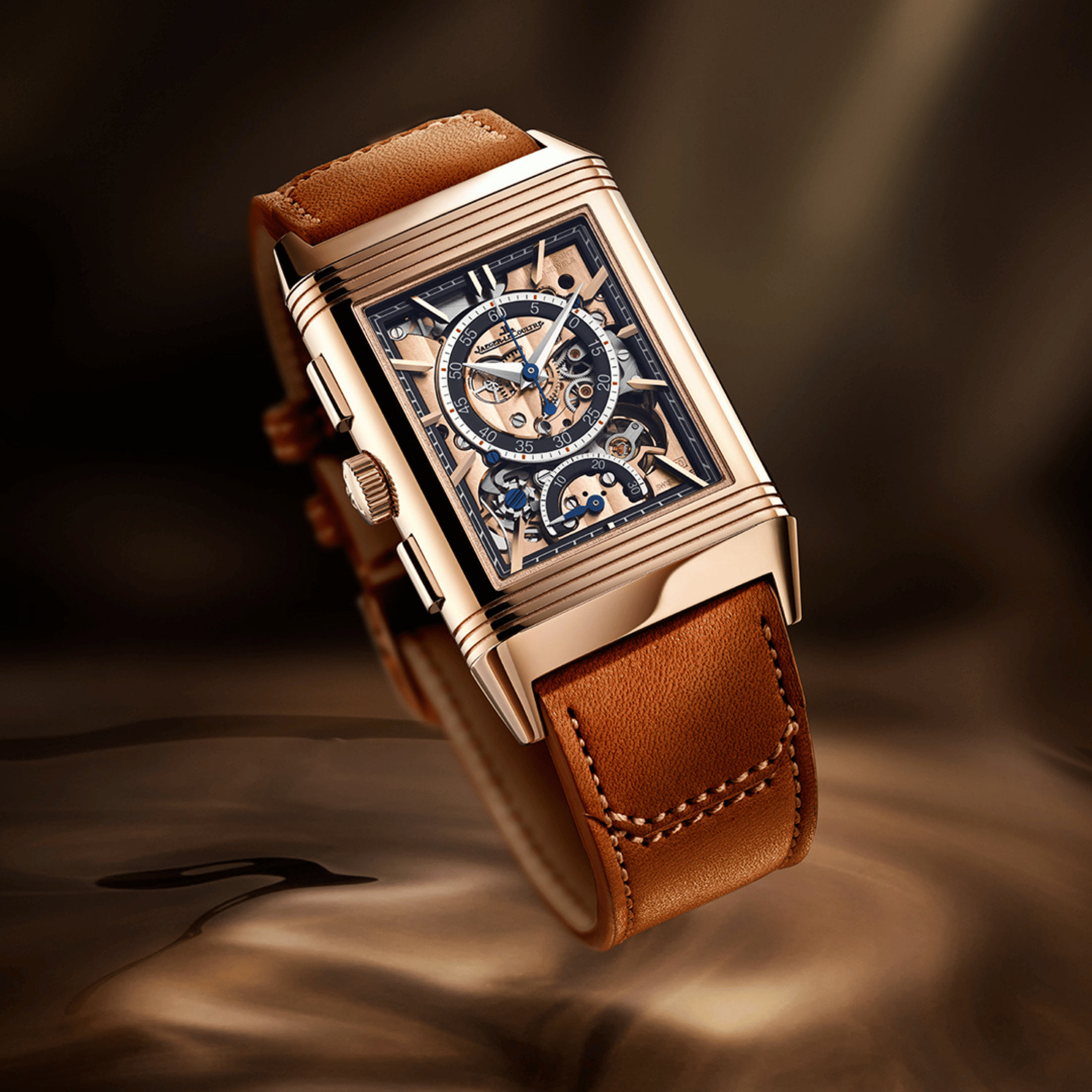 Jaeger-LeCoultre Reverso Tribute Chronograph Rose Gold mechanical gold-tone dial leather strap 49.4 × 29.9 mm