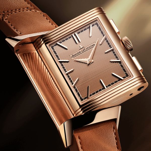 Jaeger-LeCoultre Reverso Tribute Chronograph Rose Gold mechanical gold-tone dial leather strap 49.4 × 29.9 mm