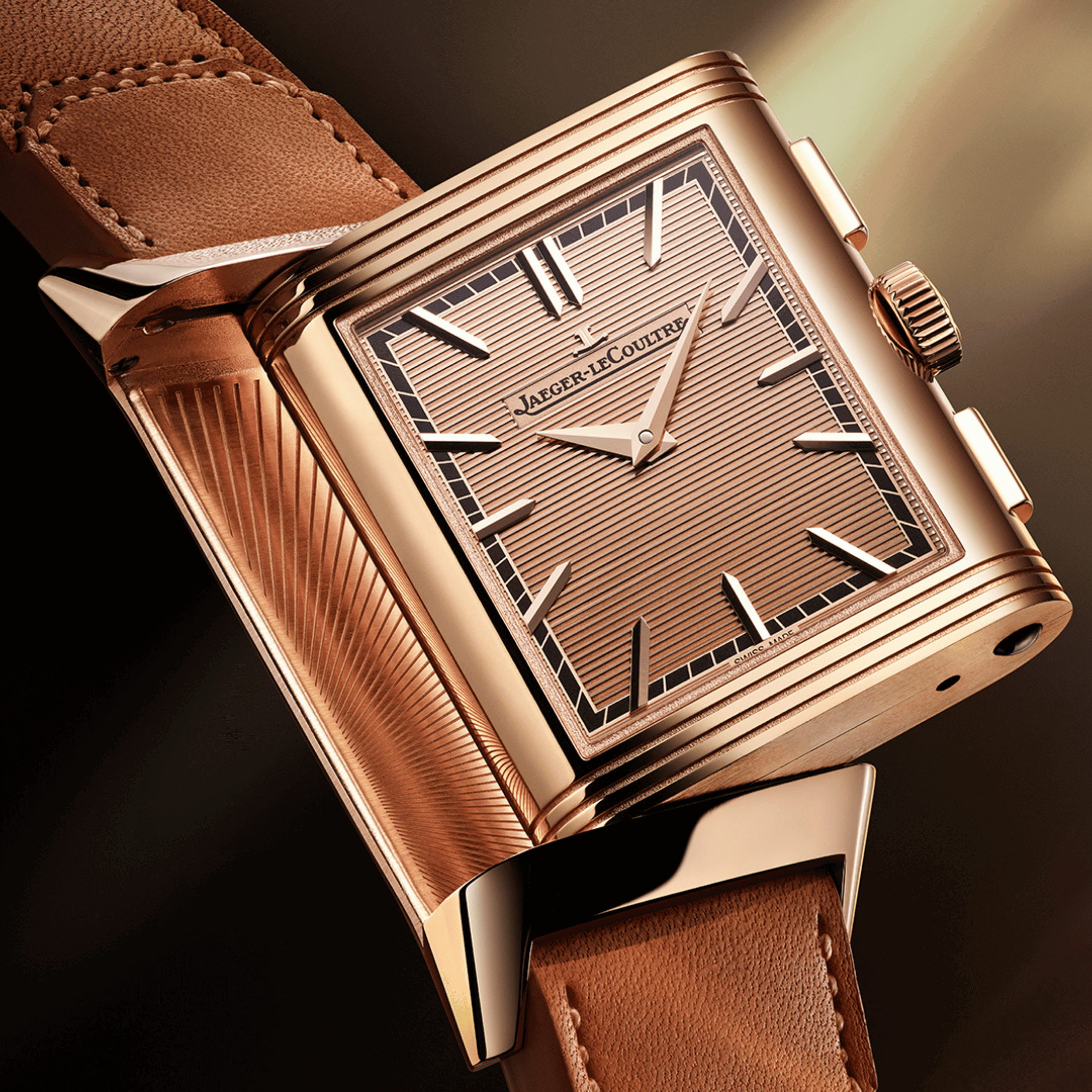 Jaeger-LeCoultre Reverso Tribute Chronograph Rose Gold mechanical gold-tone dial leather strap 49.4 × 29.9 mm