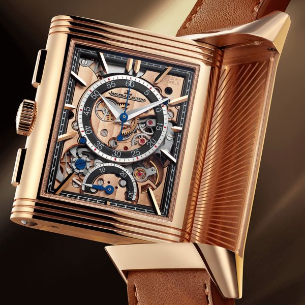 Jaeger-LeCoultre Reverso Tribute Chronograph Rose Gold mechanical gold-tone dial leather strap 49.4 × 29.9 mm