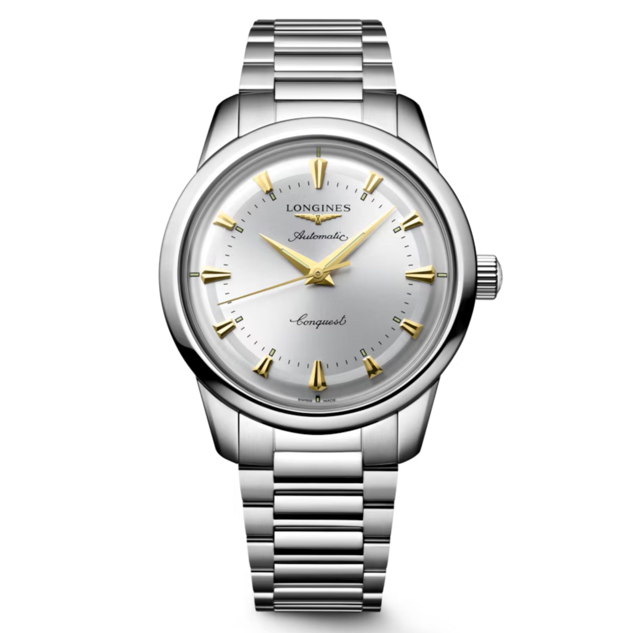 Longines Conquest Heritage automatic watch with silver dial and 38 mm steel bracelet