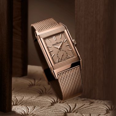 Montre Jaeger-LeCoultre Reverso Tribute Monoface Small Seconds remontage manuel cadran or bracelet maille milanaise or rose 45,6