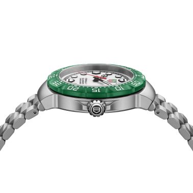 Montre TAG Heuer Formula 1 Solargraph cadran blanc lunette verte bracelet acier 38 mm