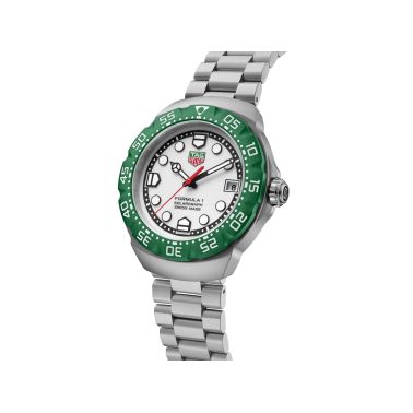 Montre TAG Heuer Formula 1 Solargraph cadran blanc lunette verte bracelet acier 38 mm