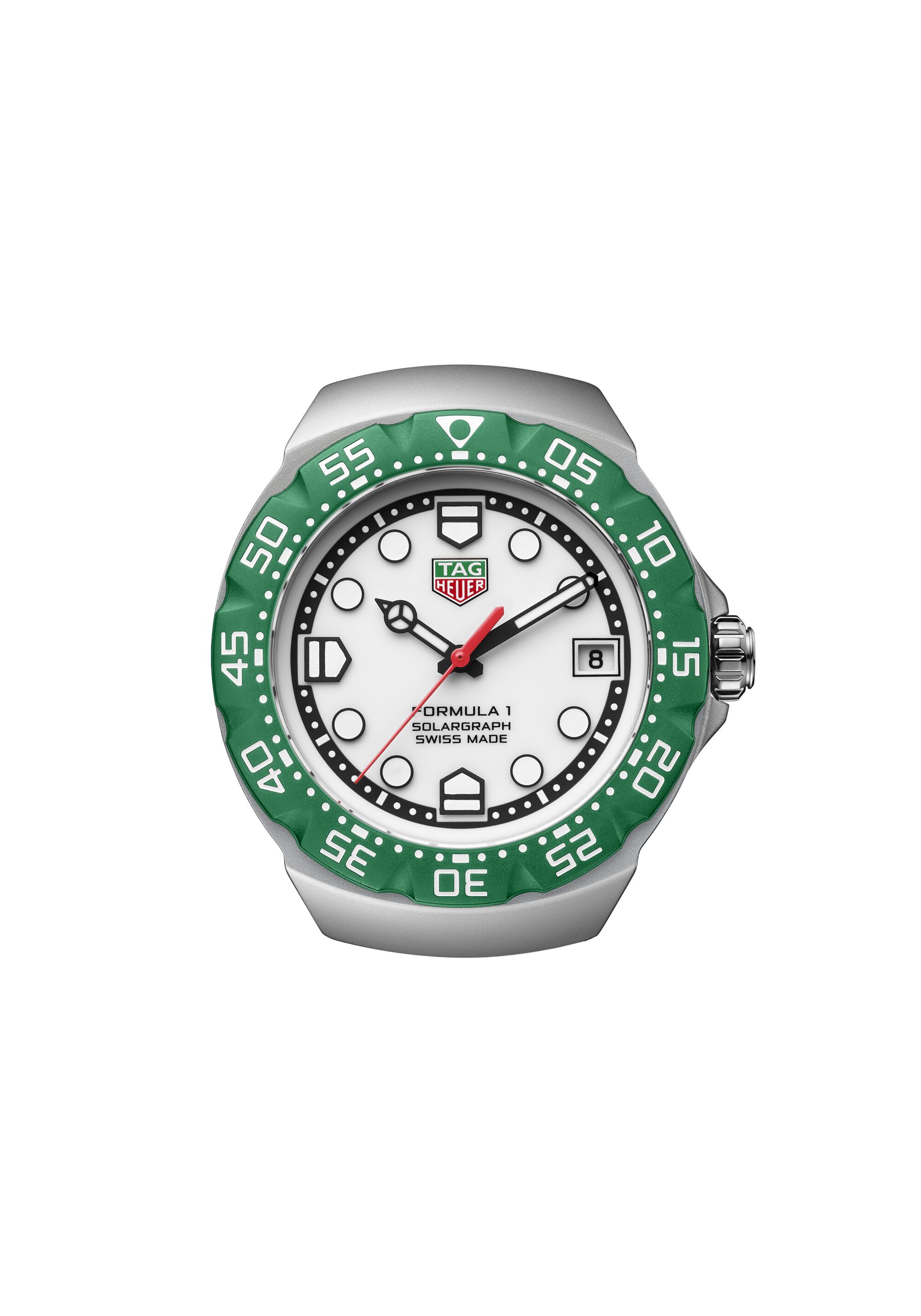 Montre TAG Heuer Formula 1 Solargraph cadran blanc lunette verte bracelet acier 38 mm