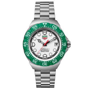 Montre TAG Heuer Formula 1 Solargraph cadran blanc lunette verte bracelet acier 38 mm
