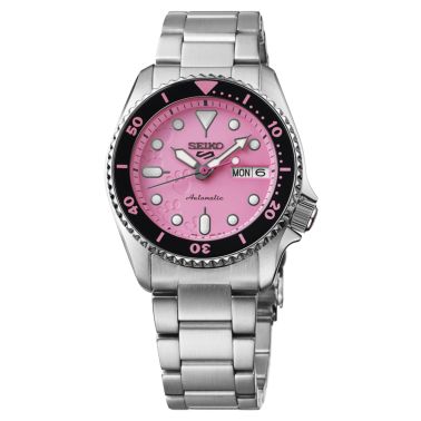 Montre Seiko 5 SKX Sports Pink Panther automatique cadran rose bracelet acier 38 mm - Ed Limitée