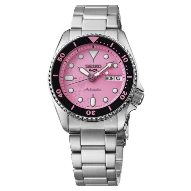 Montre Seiko 5 SKX Sports Pink Panther automatique cadran rose bracelet acier 38 mm - Ed Limitée