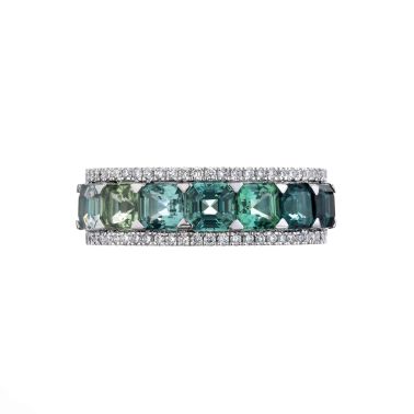 Bague Lepage Lagon en or blanc, tourmalines vertes et bleues et diamants