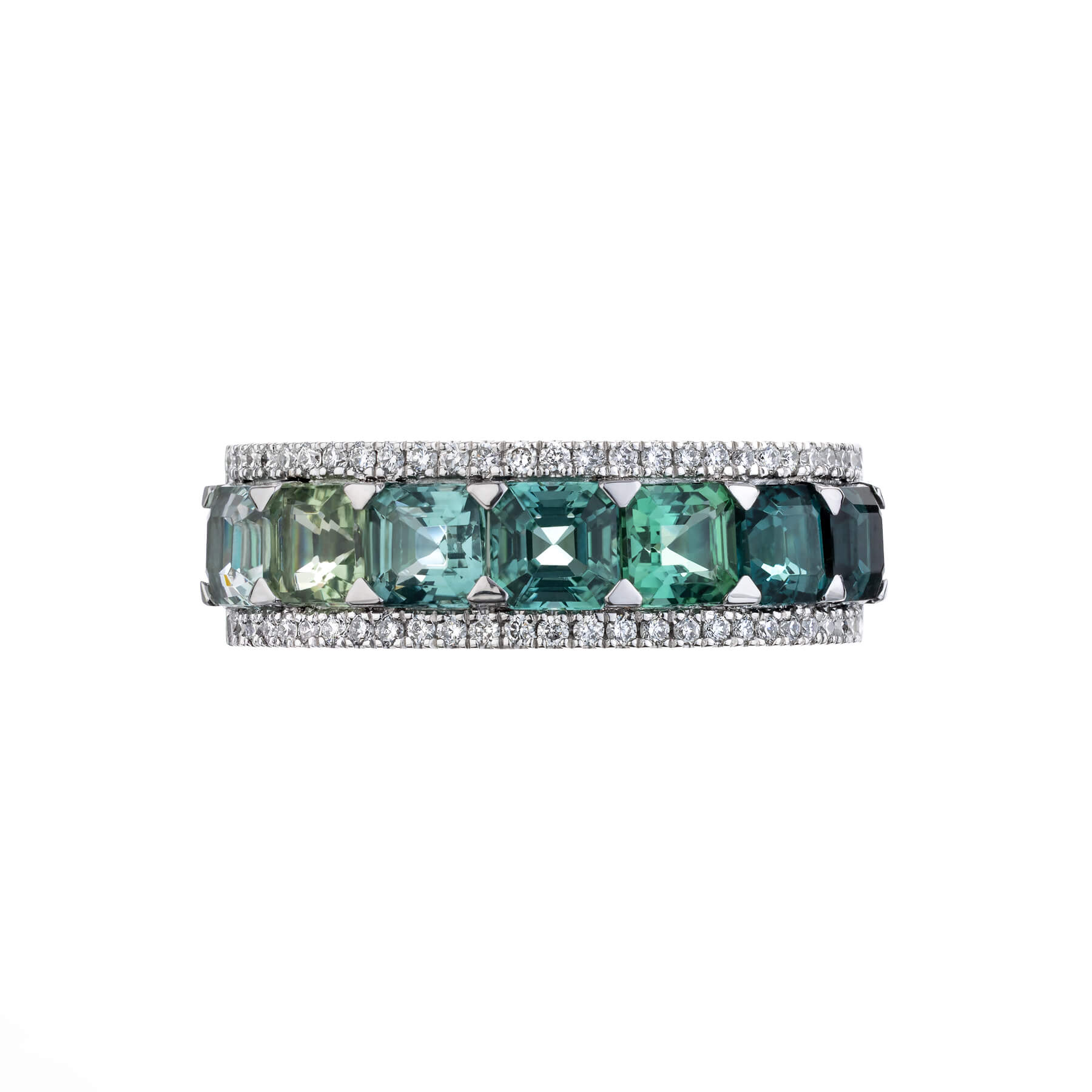 Bague Lepage Lagon en or blanc, tourmalines vertes et bleues et diamants