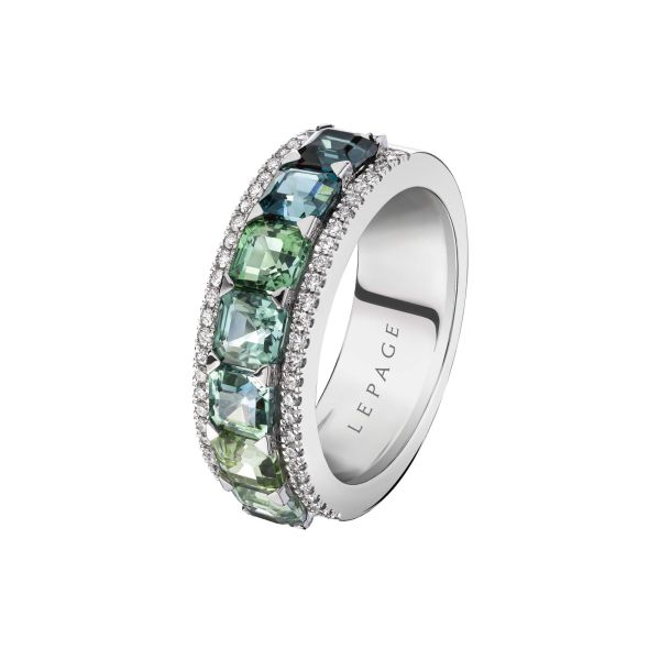 Bague Lepage Lagon en or blanc, tourmalines vertes et bleues et diamants