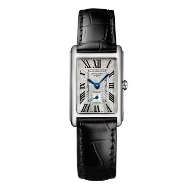 Longines DolceVita quartz watch silver dial black leather strap 20,80 x 32 mm