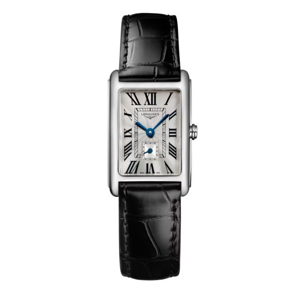 Longines DolceVita quartz watch silver dial black leather strap 20,80 x 32 mm