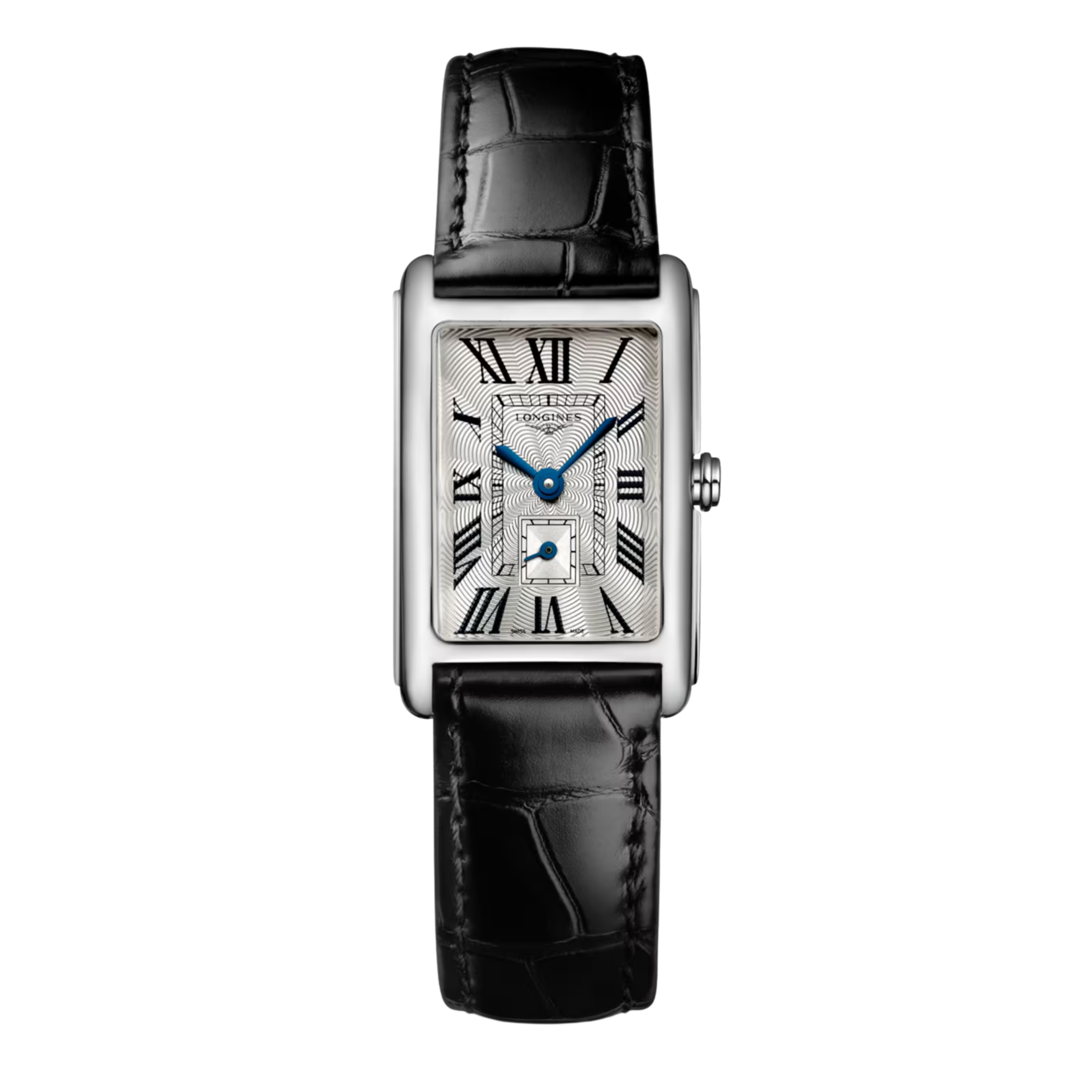 Longines DolceVita quartz watch silver dial black leather strap 20,80 x 32 mm