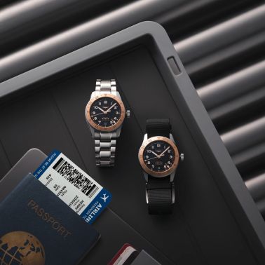 Montre Longines Spirit Zulu Time 1925 automatique lunette or rose cadran noir bracelet acier 39 mm