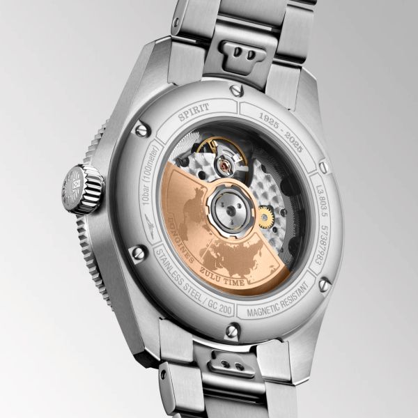 Longines Spirit Zulu Time 1925 automatic rose gold bezel black dial steel bracelet 39 mm