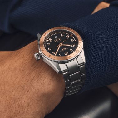 Longines Spirit Zulu Time 1925 automatic rose gold bezel black dial steel bracelet 39 mm