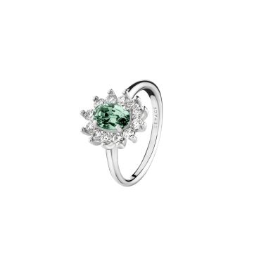 Lepage Daisy ring in white gold, green sapphire and diamonds