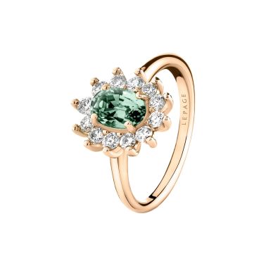 Lepage Daisy ring in rose gold, green sapphire and diamonds