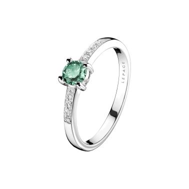 Lepage Aristide solitaire ring in white gold, green sapphire and diamonds
