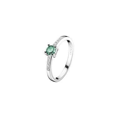 Lepage Aristide solitaire ring in white gold, green sapphire and diamonds