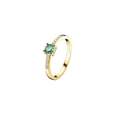 Lepage Aristide solitaire ring in yellow gold, green sapphire and diamonds