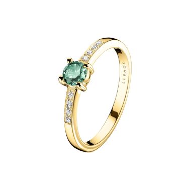 Lepage Aristide solitaire ring in yellow gold, green sapphire and diamonds