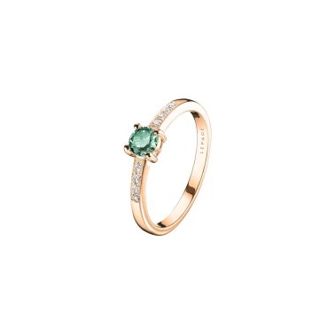 Lepage Aristide solitaire ring in rose gold, green sapphire and diamonds