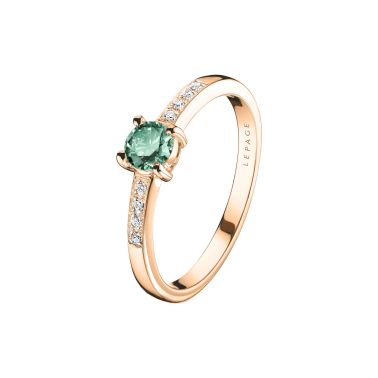 Lepage Aristide solitaire ring in rose gold, green sapphire and diamonds