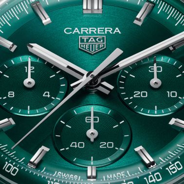 TAG Heuer Carrera Chronograph "Glassbox" automatic green dial steel bracelet 41 mm