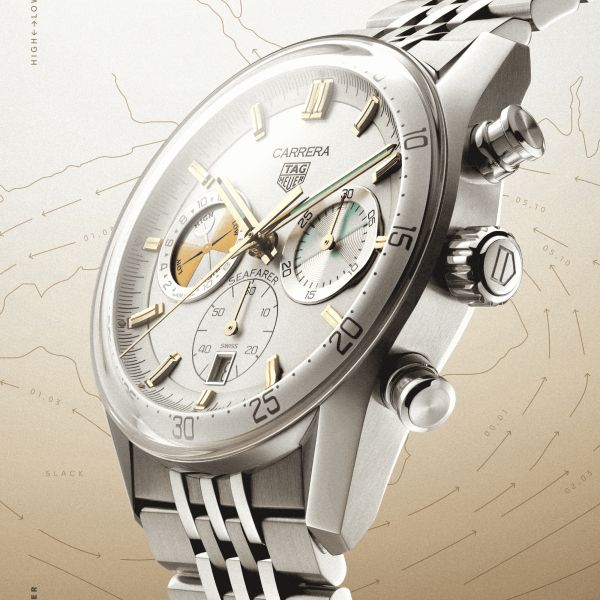 Montre TAG Heuer Carrera Seafarer automatique cadran opalin champagne bracelet acier 42 mm