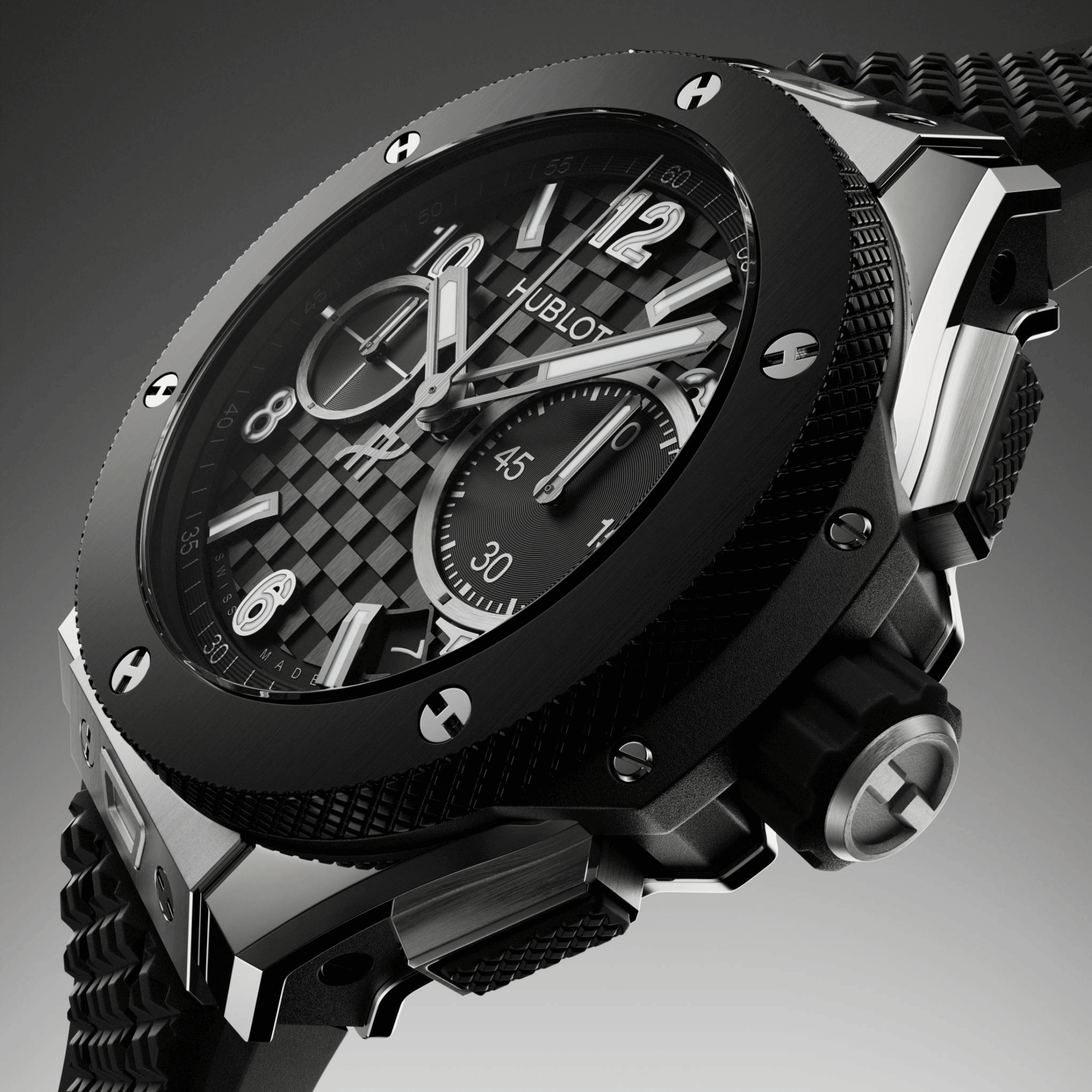 Hublot Big Bang Original Unico Titanium Ceramic automatic carbon dial rubber strap 43 mm