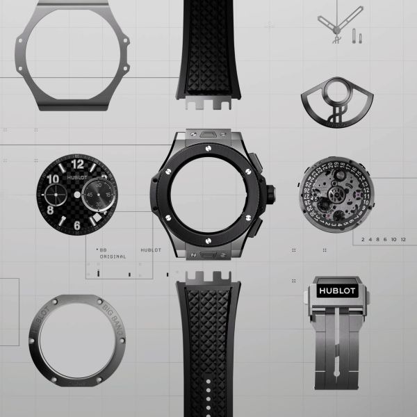 Hublot Big Bang Original Unico Titanium Ceramic automatic carbon dial rubber strap 43 mm